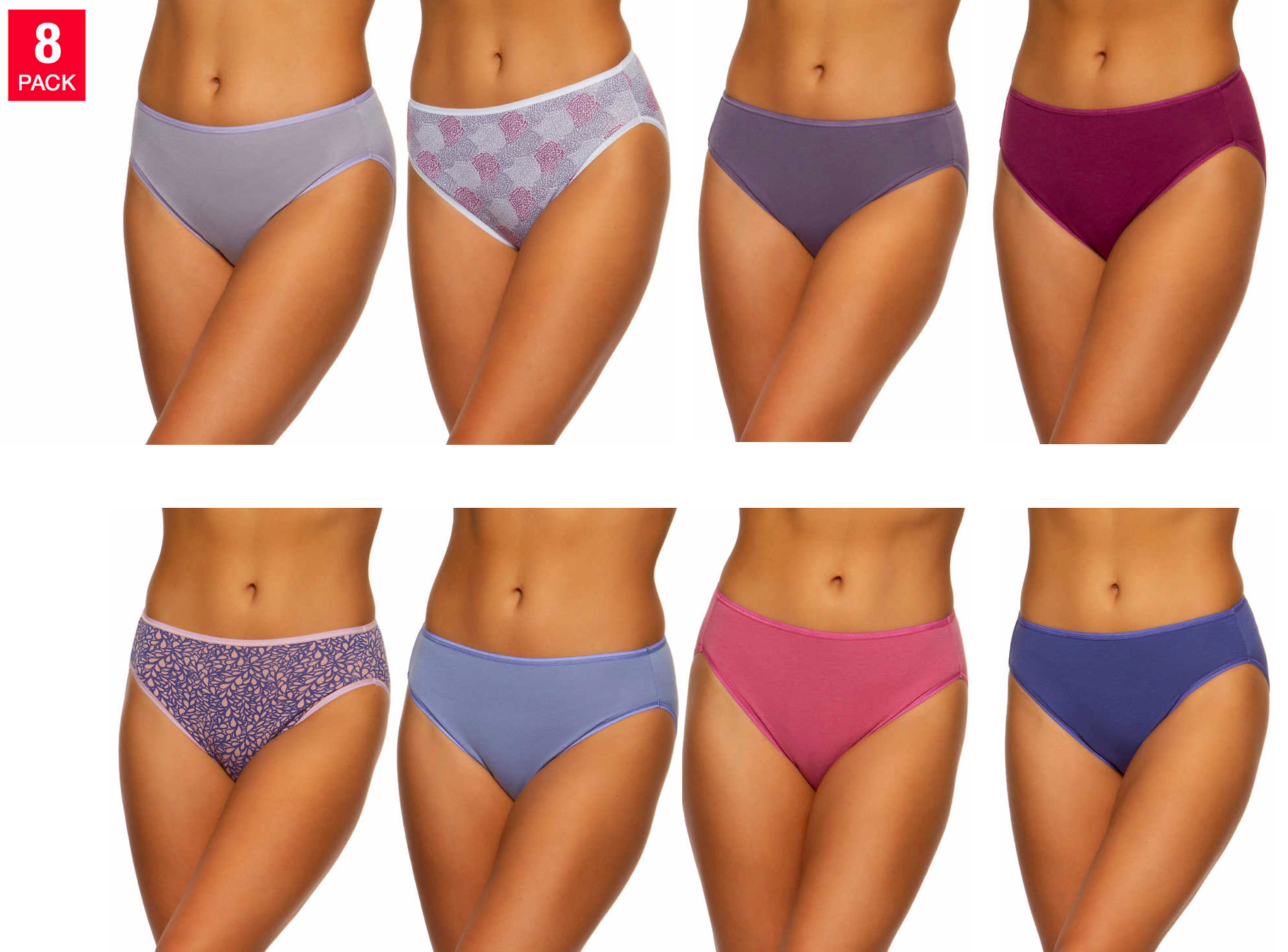 Felina Ladies Hi Cut Pant, Multi (8-pack)